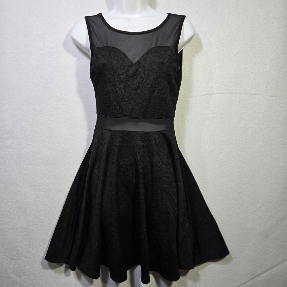 Liberty Love Cocktail Dress Mesh Sweetheart Fit And Flare Black Small